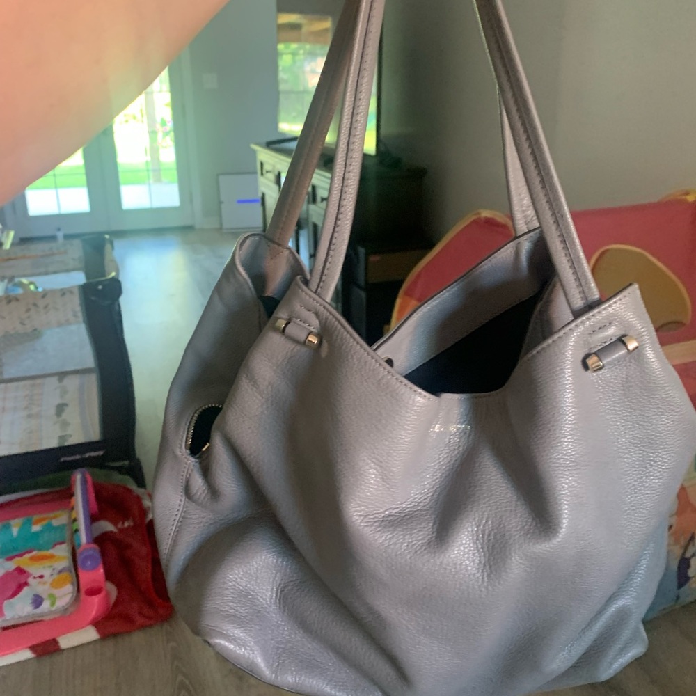 Elegant Gray Leather Tote Bag